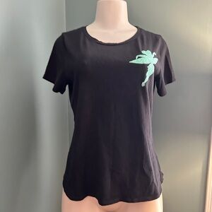 Old Navy Disney Tinker-bell Black Tee Aqua Glitter Design